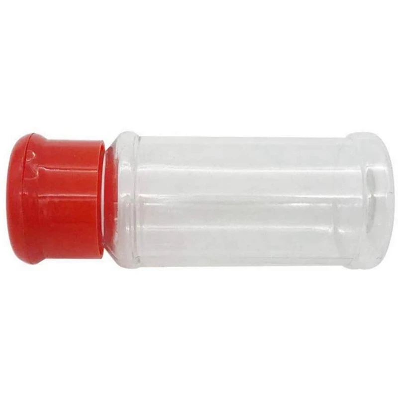 Set Of 50 Empty Plastic Spice Bottles For Storing Barbecue Seasoning Salt Pepper Etc. 100Ml / 3.3Oz, Red