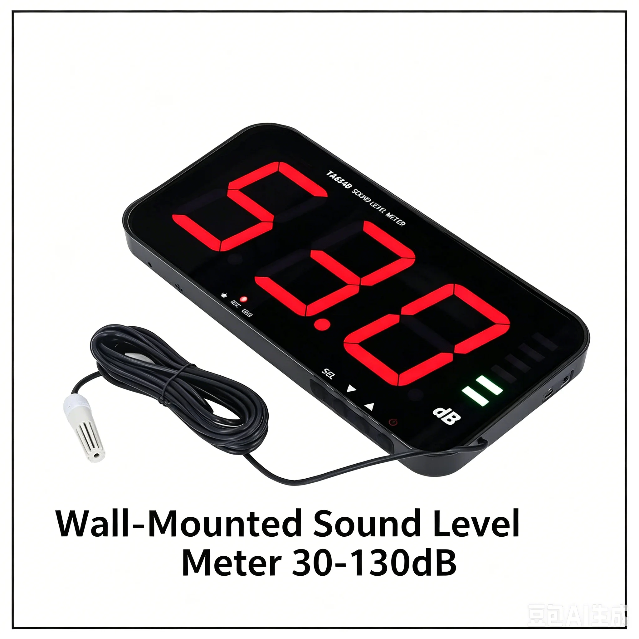 

Wall-Mounted Sound Level Meter 30-130dB LED Digital Decibel Noise Tester Sound Light Alarm USB Data Logger for Bar Factor
