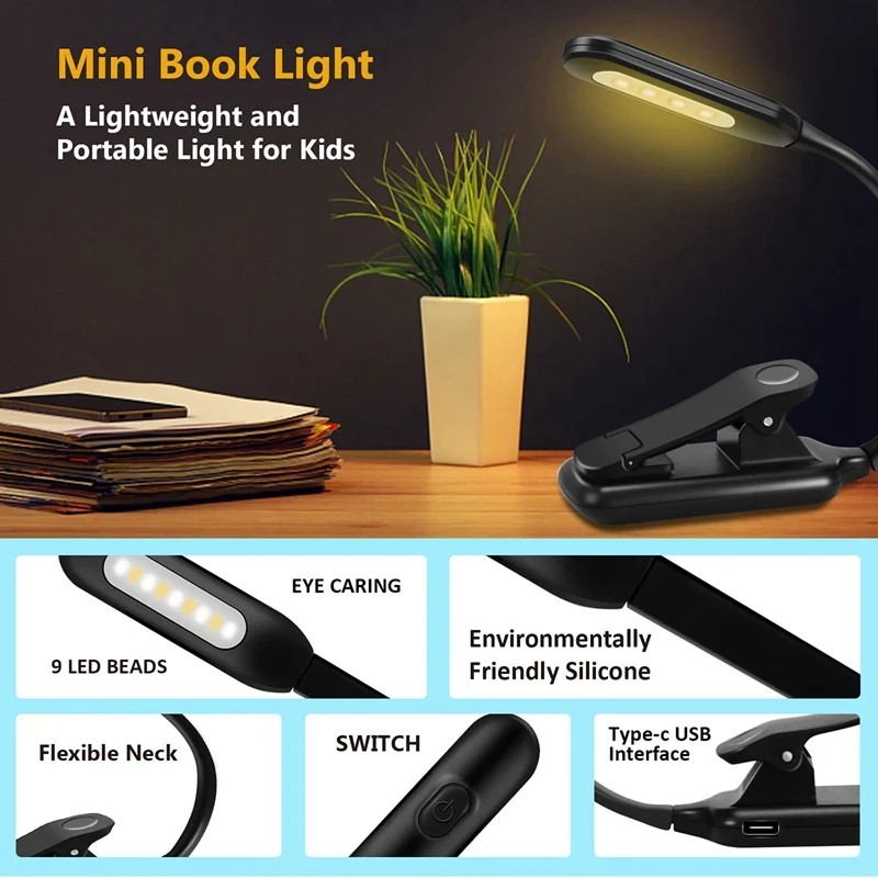 Rechargeable Reading Light For Reading In Bed With 3 Brightness, Easy Clip On Reading Lamp