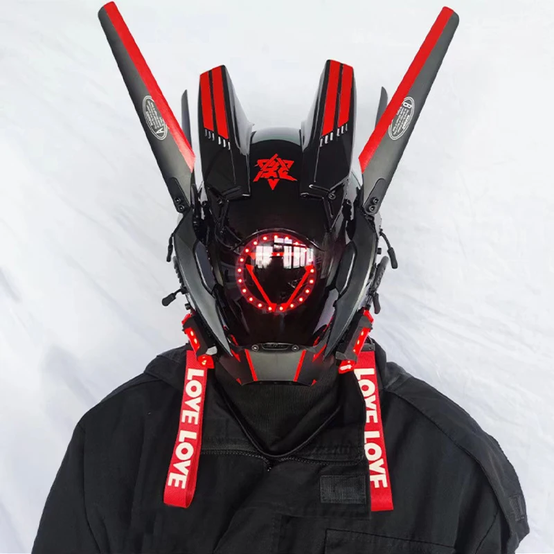 Led Cyberpunk Helm Gezichtsmasker Ritme Technologie Comic Display Cosplay Gloeiend Gezichtsveranderend Cool Masker Schietrekwisieten Decoratie - afbeelding 2