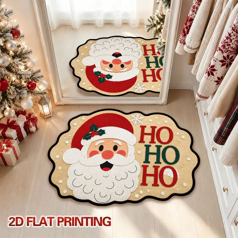 VIKAMA Christmas Santa Claus 3D Illusion Rug Stone Chimney Novelty Door Mat Funny Cozy Winter Xmas Holiday Home Decor Gift