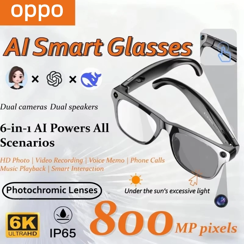 

OPPO 6K AI умные очки 800 Вт пиксель фотохромный многофункциональный Bluetooth HD голосовой помощник стерео музыкальный плеер переход