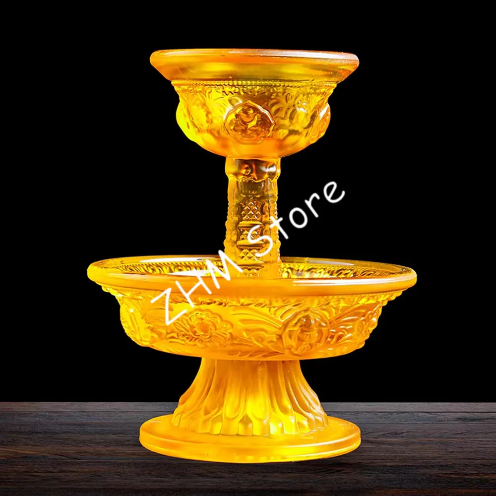 13.5cm Yellow Resin Eight Auspicious Symbol Sacrificed Cups Set, Tibetan Buddhist Putting Decorate Ornaments