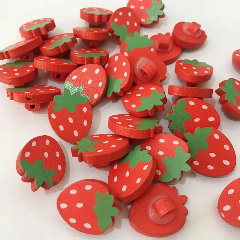 Strawberry wood button children's cartoon wood button handmade diy button clothes doll decorative button