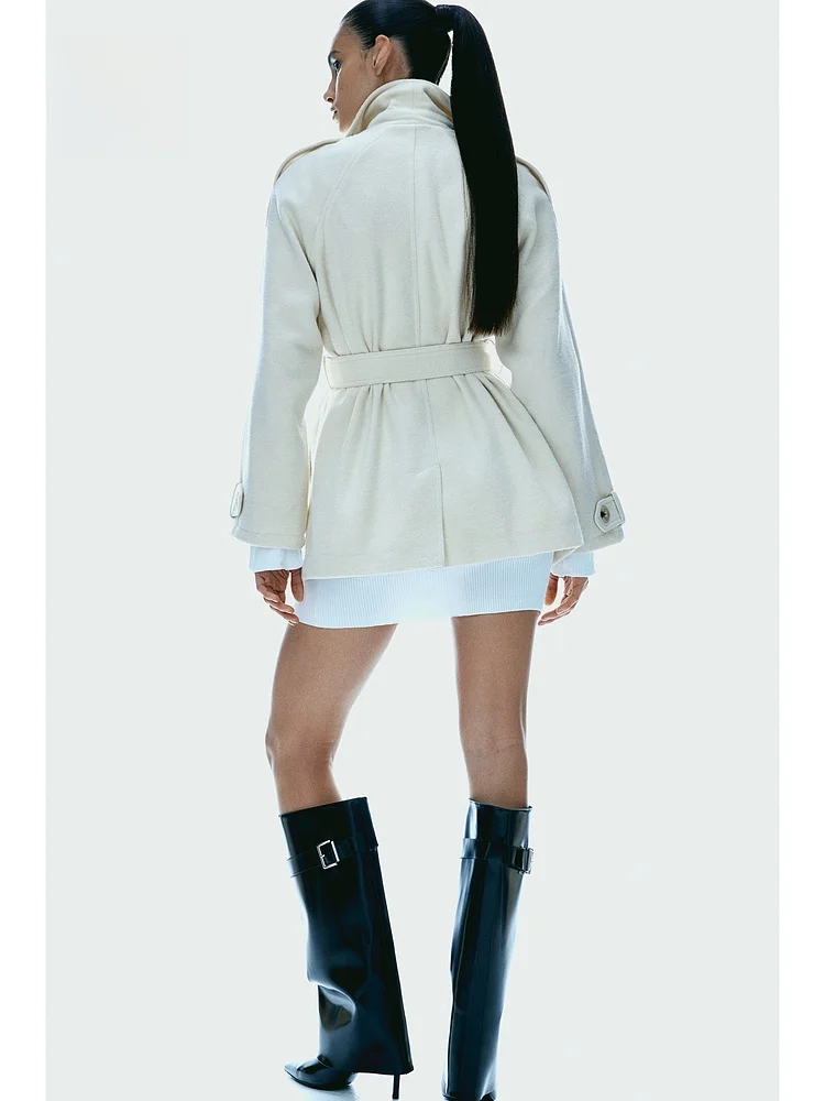 H&M 여성용 캐주얼 슬레 겨울 코트, 롱 슬리브 레귤러 핏, 2024년 가을 컬렉션, 패셔너블한 울 피코트