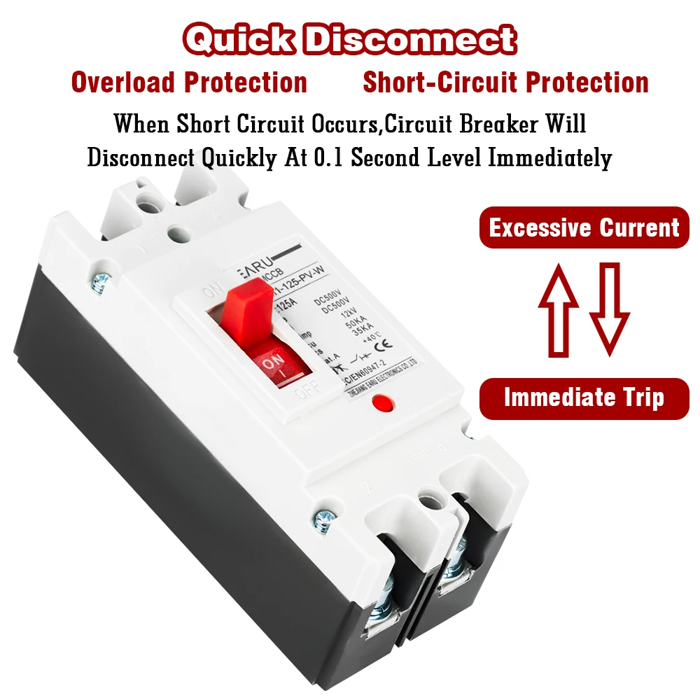 2P DC 500V DC Solar Molded Case Circuit Breaker MCCB Overload Protection Switch Protector for Solar Photovoltaic PV 100A 125A