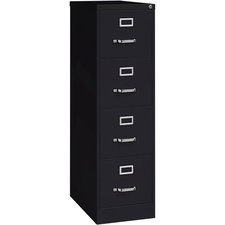 4-Drawer Vertical File with Lock, 15 by 25 by 52-Inch, Black