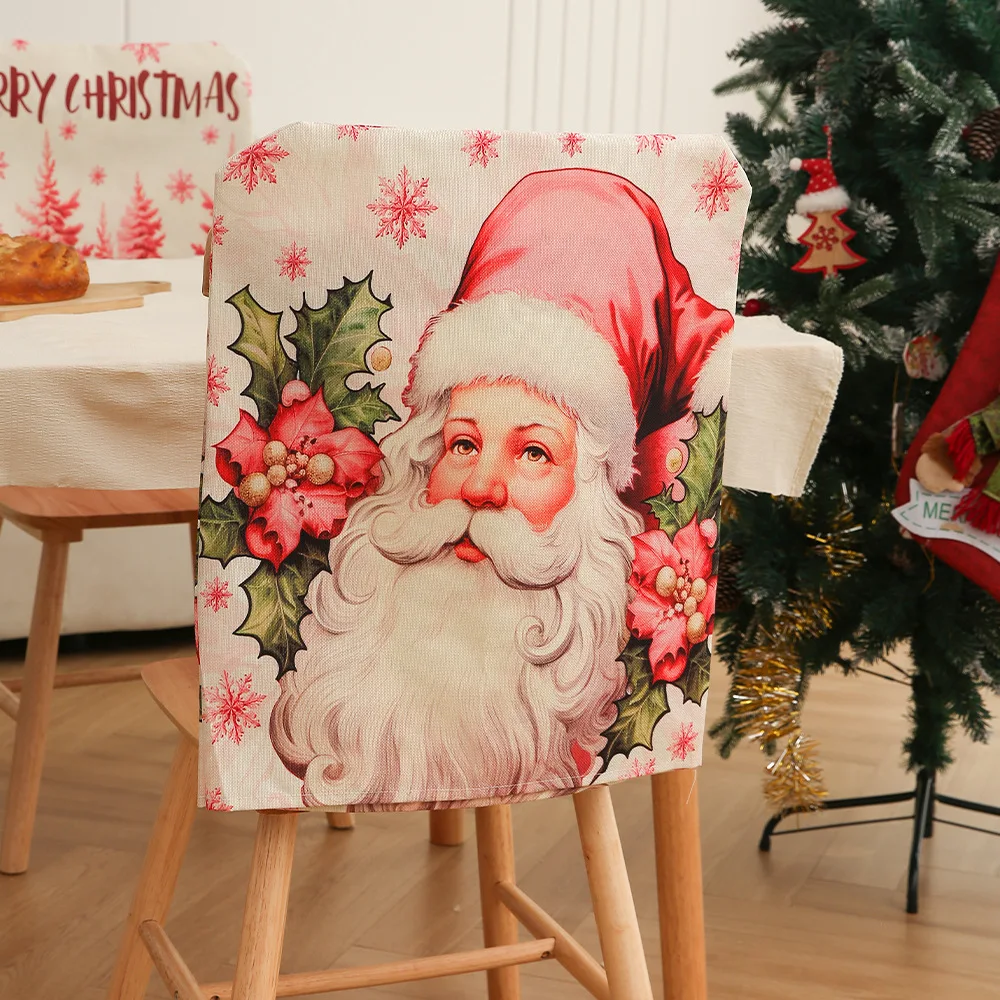 Vintage Santa Claus Retro Poinsettia Christmas Chair Covers 2/4/6 PCS for Xmas Holiday Party Kitchen Home Decor