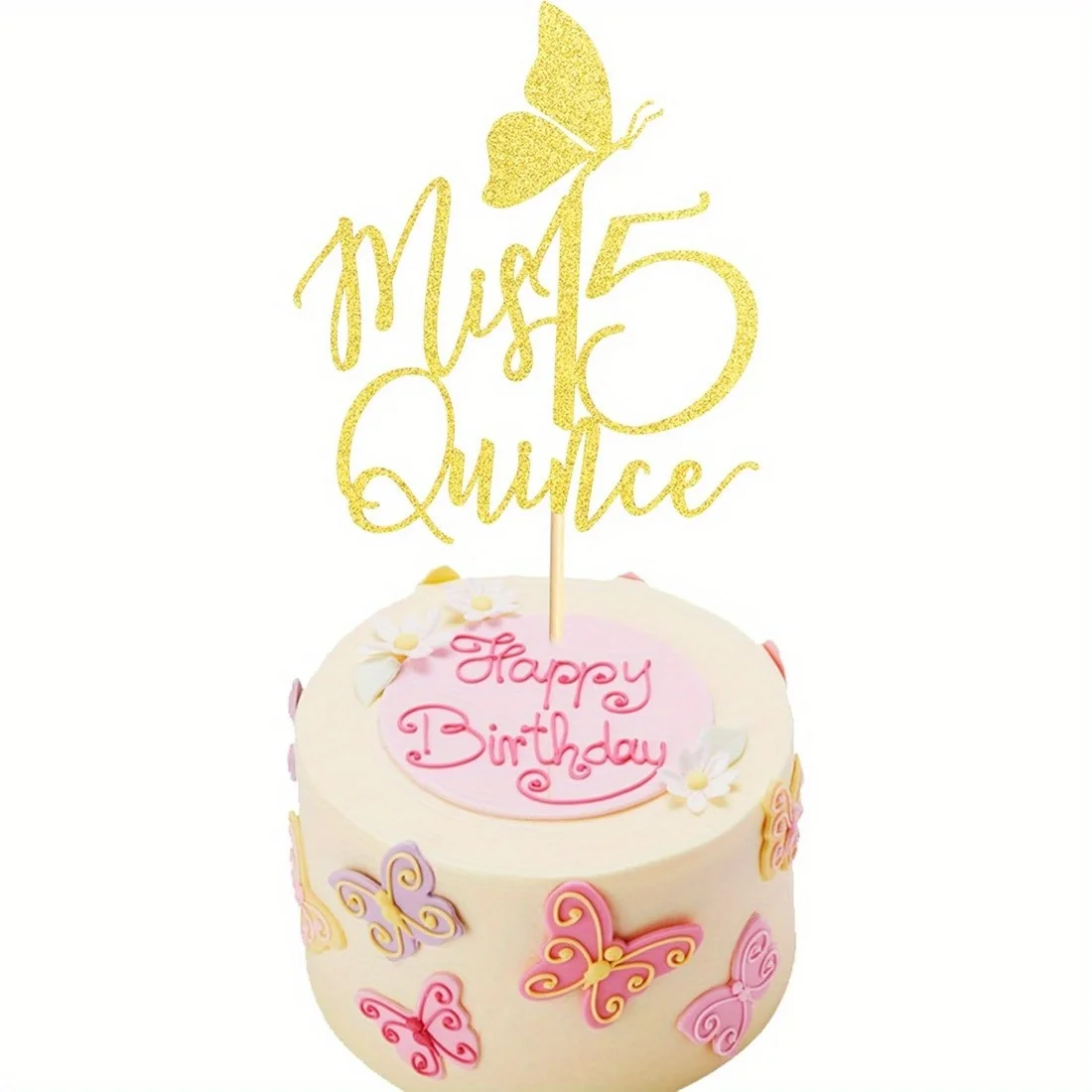 1 adorno para tarta Mis Quince, decoraciones Mis Quince Años, decoraciones para el 15 cumpleaños con mariposa, Feliz 15 Anos