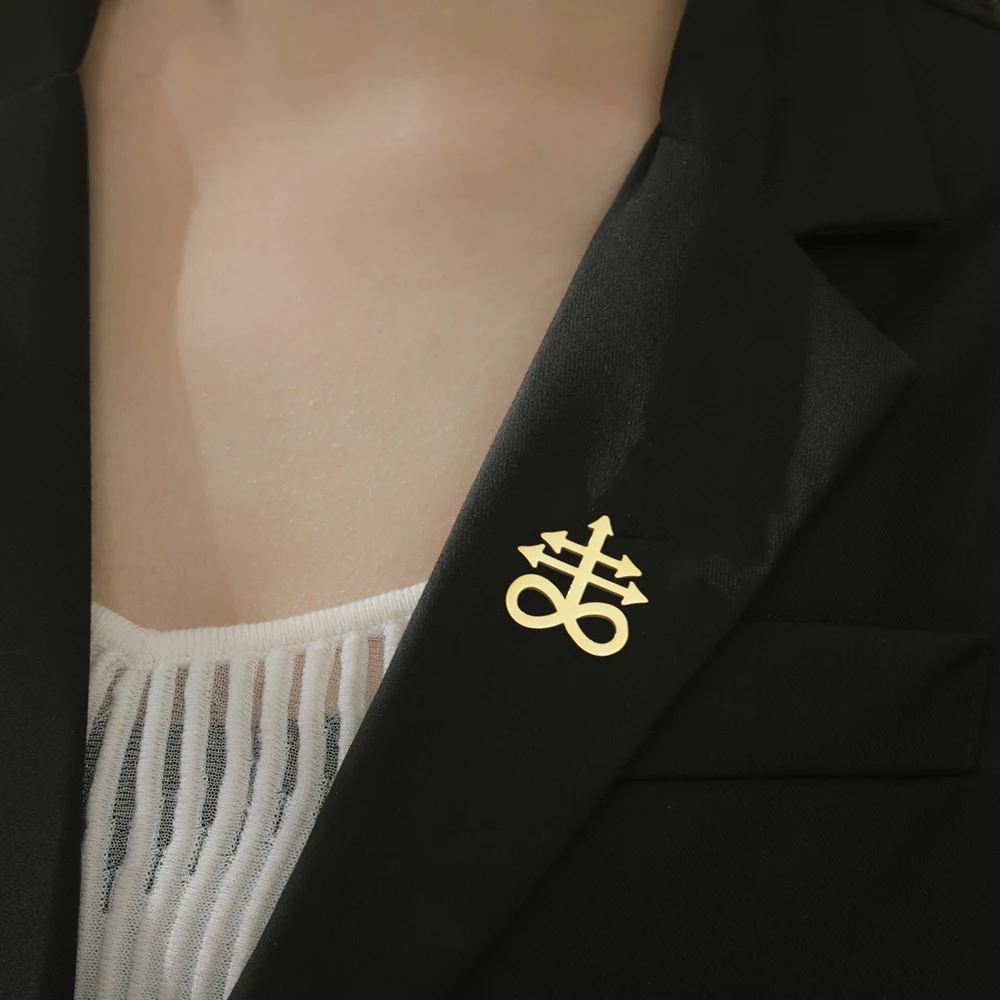 Dawapara Leviathan Cross Brooches Stainless Steel Christian Symbol Badge Pin Religious Amulet Jewelry Gifts