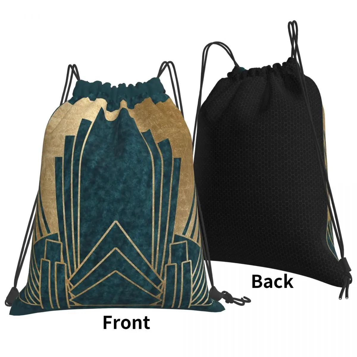 

Art Deco Glamour - Teal And Gold Backpacks Fashion Drawstring Bundle Pocket Sports Bag Book Bags for Man Woman Students