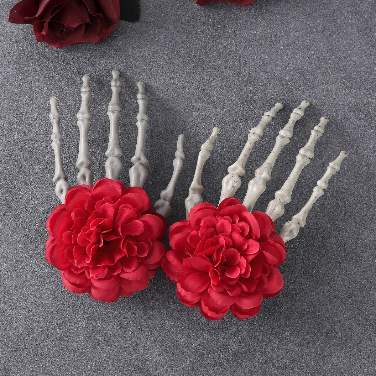 AWAYTR Skull Skeleton Hand Retro Rose Hair Clip Cos Hair Accessories Bone Hairpin Halloween Party Gifts For Women Hair Accessori