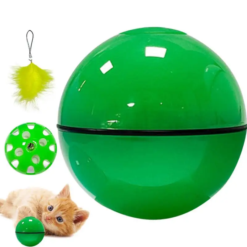 Automatic 360 Rolling Robotic Cat Moving Toys Smart Interactive Pet Ball Cat Ball Toys with Led Light Feather USB Charging