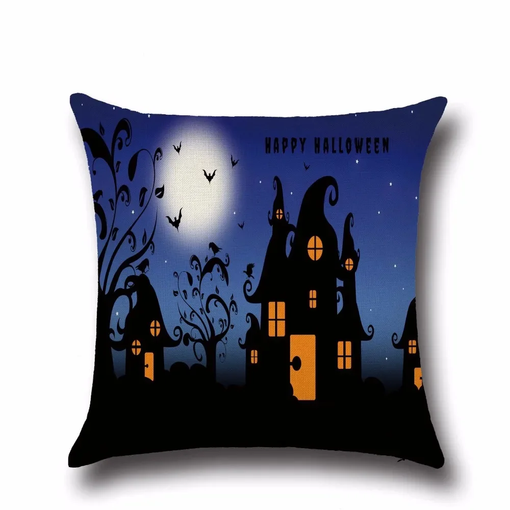 

Halloween Horror house pumpkin Linen square decorative pillows covers cushion cover decorative throw pillows case OU 019