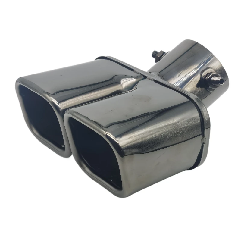 1 PCS Universal Square Dual Outlet Exhaust Tip 304 Stainless Steel Titanium Black Car Exhaust Muffler Inlet 60MM/76MM