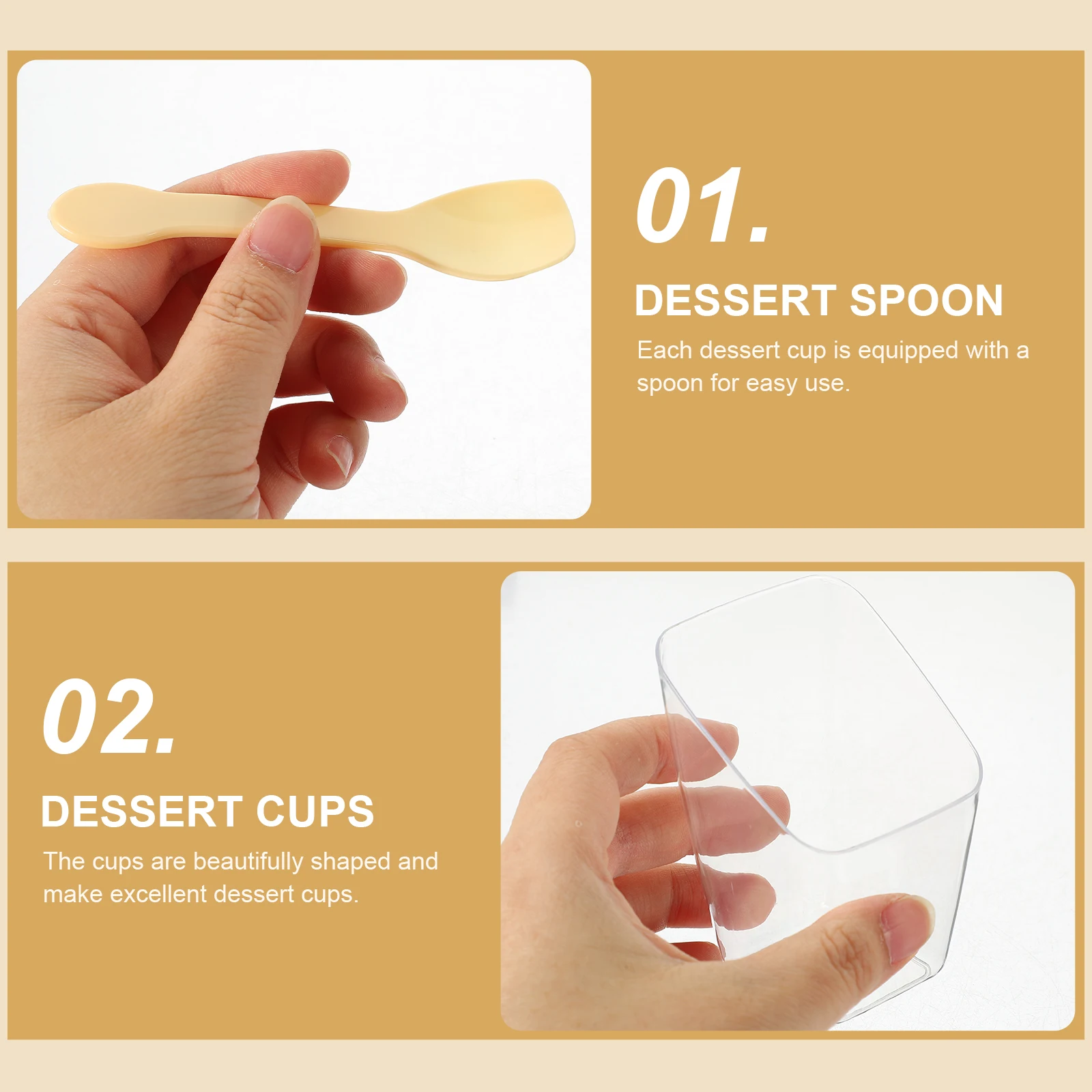 

50 Sets Spoons Plastic Dessert Cups Clear Containers for Desserts Hard Mini with