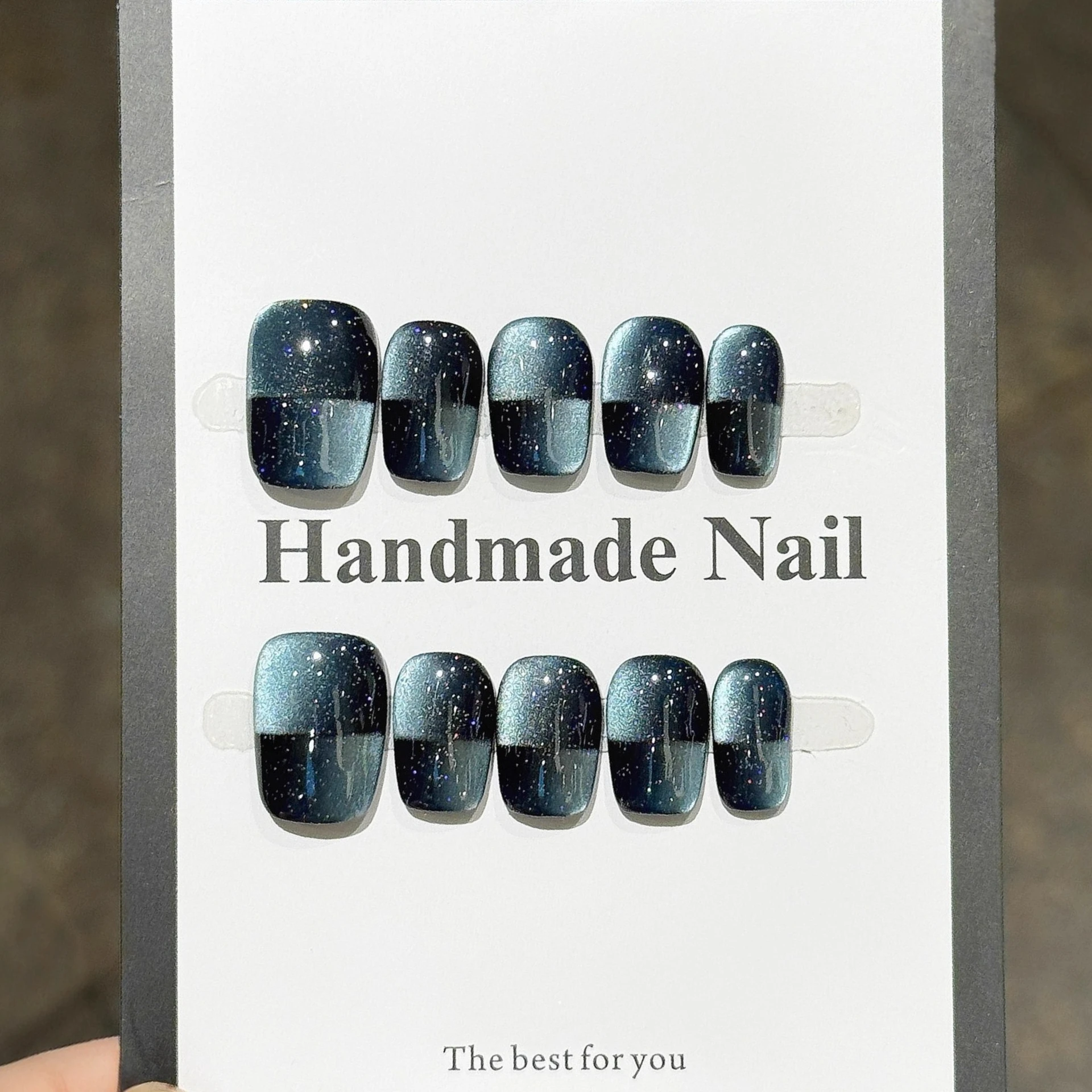 

10Pcs Pure Cat Eye Handmade Press on Nails Simple Fake Nails Wearable Stick-on Nails Full Cover False Nail Накладные Ногти 네일팁