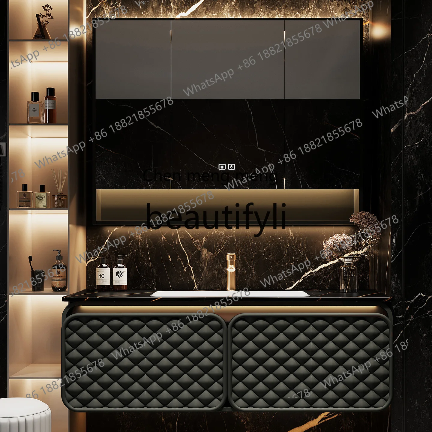 

X Light Luxury Hotel Bathroom Cabinet Set High-End Seamless Rock Slab Basin Washstand Bathroom Sink Cabinet