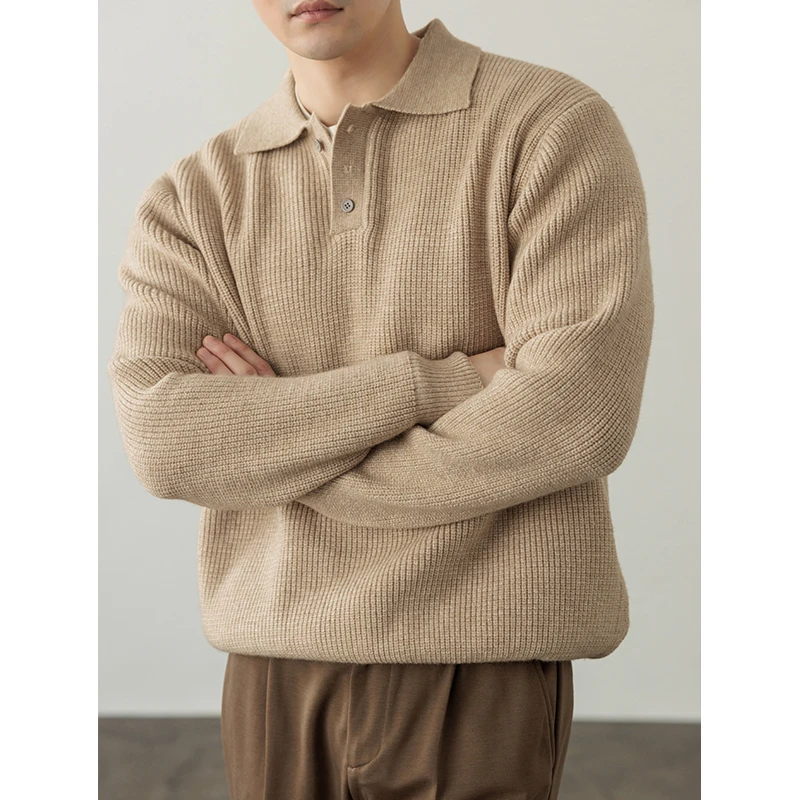 Nueva moda Jersey con cuello tipo Polo para hombre, versión holgada a la moda, ropa de punto, Polos de manga larga, suéter con cuello vuelto, prendas de punto M-5XL