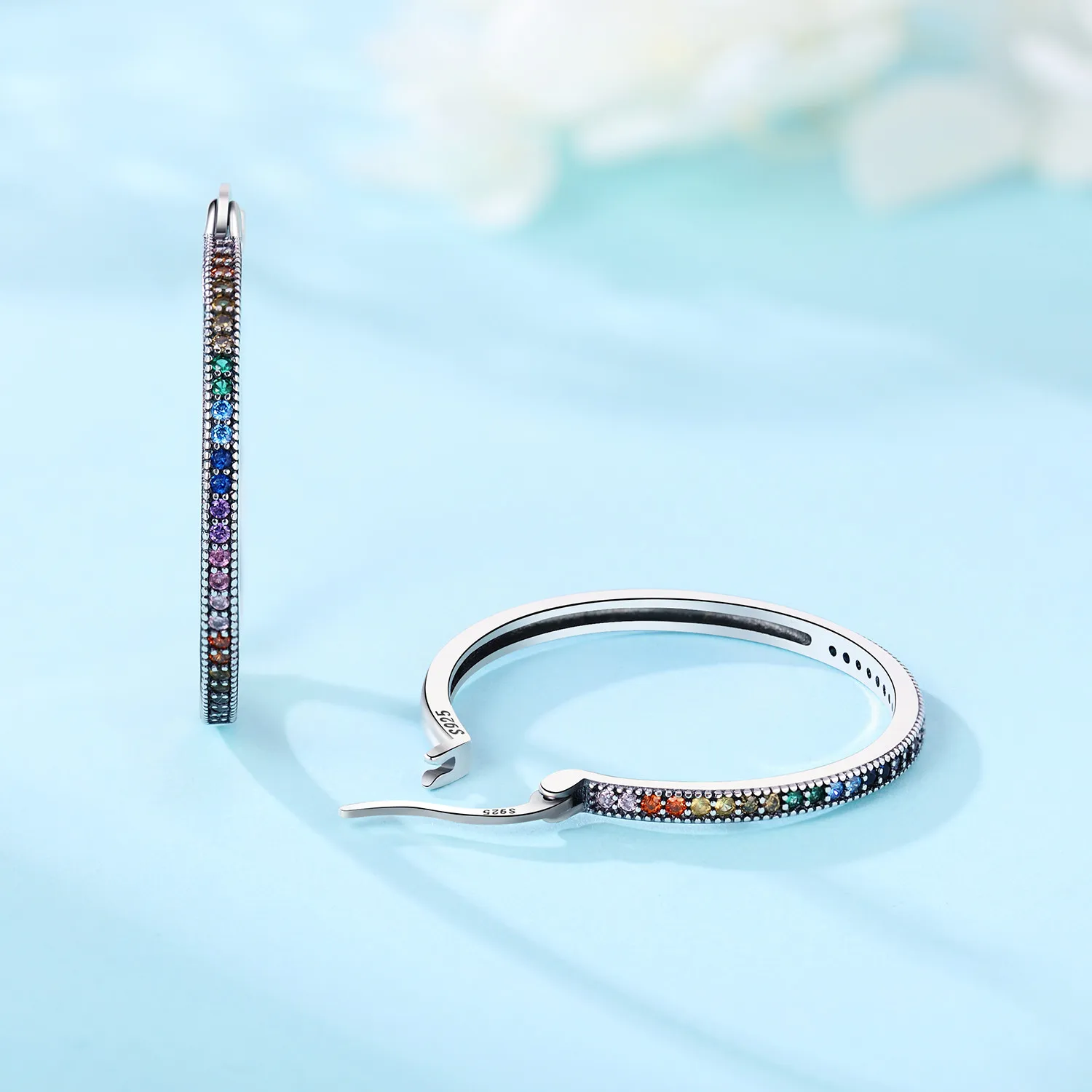 925 Sterling Silver Rainbow Gradient Earrings Jewelry Versatile Hoop Earrings For Women Jewelry Fine Birthday Party Gifts