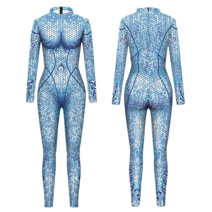 Erwachsenen-Jumpsuit mit Fischschuppen-Druck, Meerjungfrauen-Cosplay-Bodysuit, Kostüm für Halloween-Party, Rollenspiel, Karneval, Digitaldruck-Outfit – Detail 12