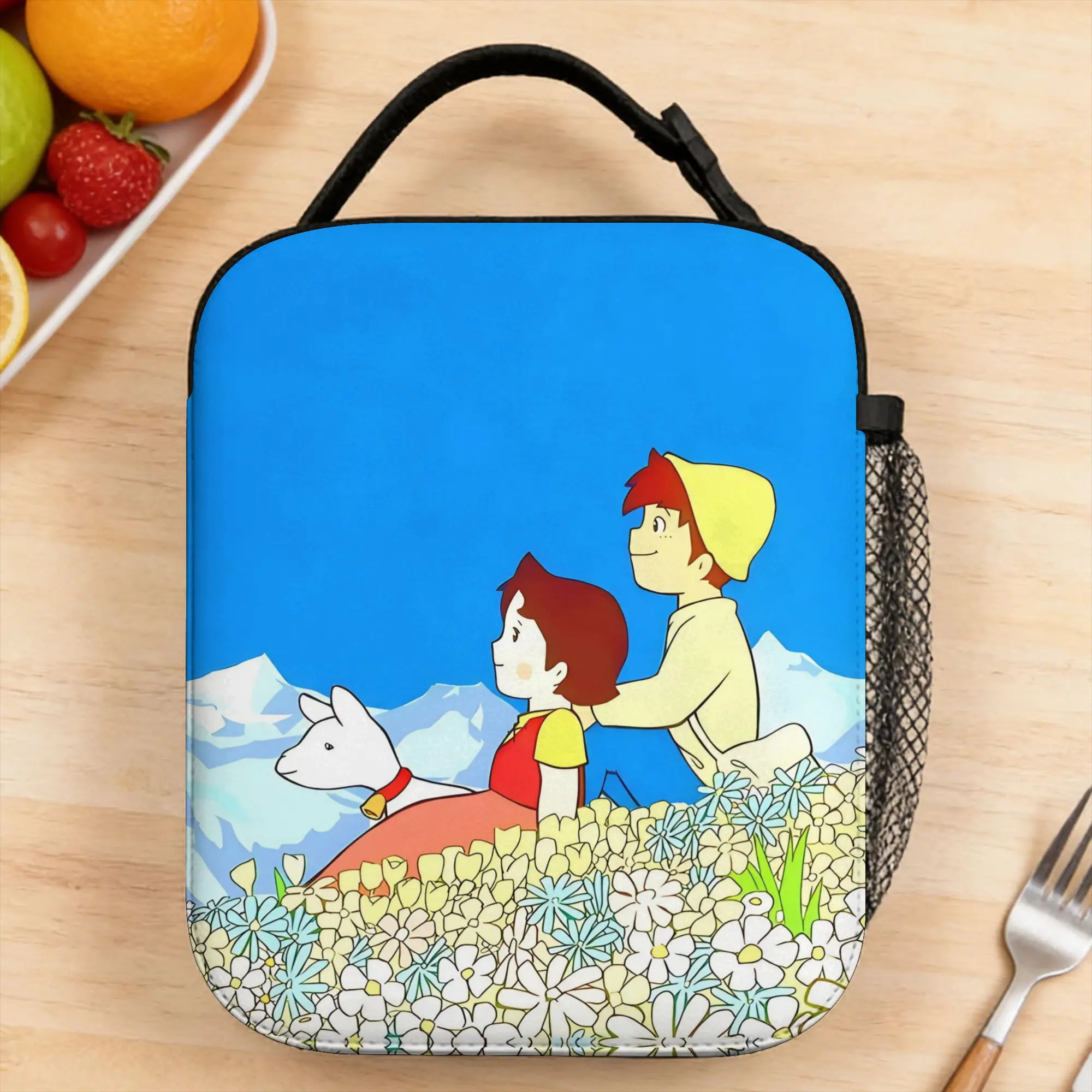 Lunch Bag Heidi Blue Sky Alpine Picnic Scene Picnic Lunch Box For Girls  Vintage Portable Print Cooler Bag