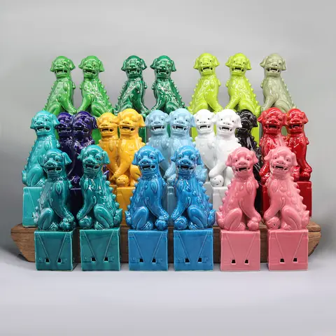 Pair of Foo Dogs, Fu Dogs, Buddha Dogs, Chinese Guardian Lions, Ceramic Sculpture, Home Decoration