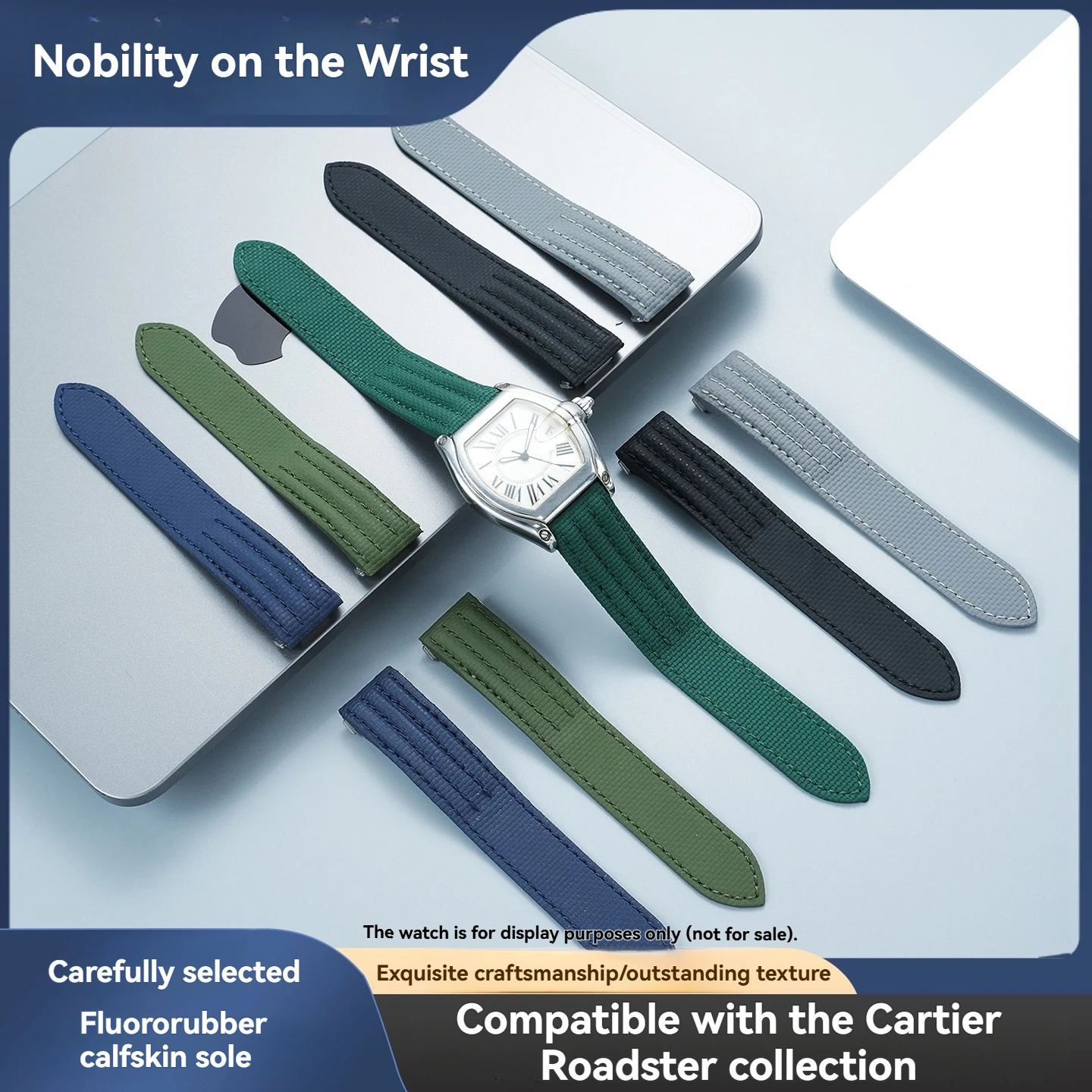 Suitable for Cartier nylon pattern fluorine rubber watchband Roadster W6206018 W620601817 special quick release strap 19 20MM