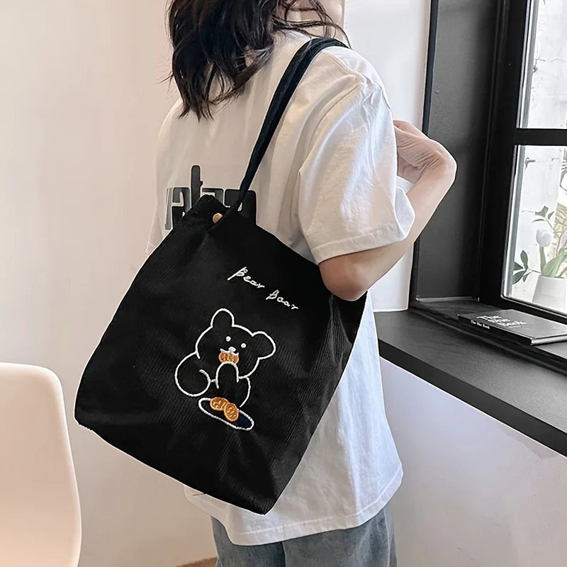 Women's Corduroy Tote Bag, Multi Purpose Fashion Shoulder Bag, Artistic Stripe Plush Handbag for Women College Student Daily Use
