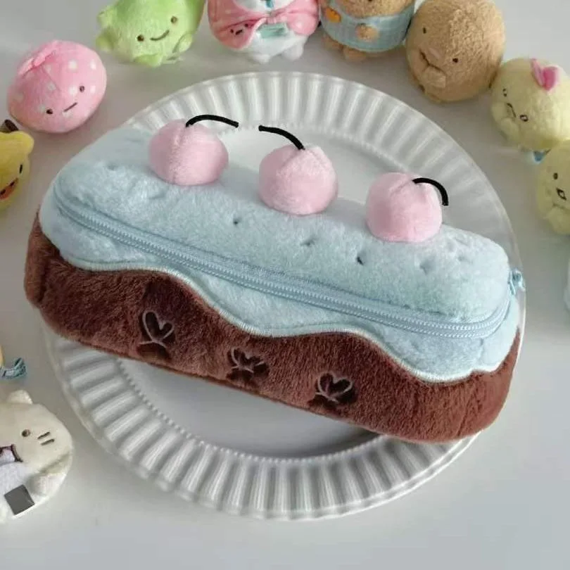 INS Cherry Cake Pencil Case Good-looking Student Large Capacity Desktop Storage Stationery Pen Bag Girl Portable Makeup Bag Gift