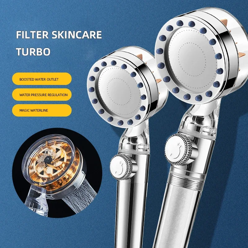 Turbocharged Degree Rotating Fan Shower Head High Pressure Water Saving Spray Adjustable Shower Head Filter Bathroom Accessories