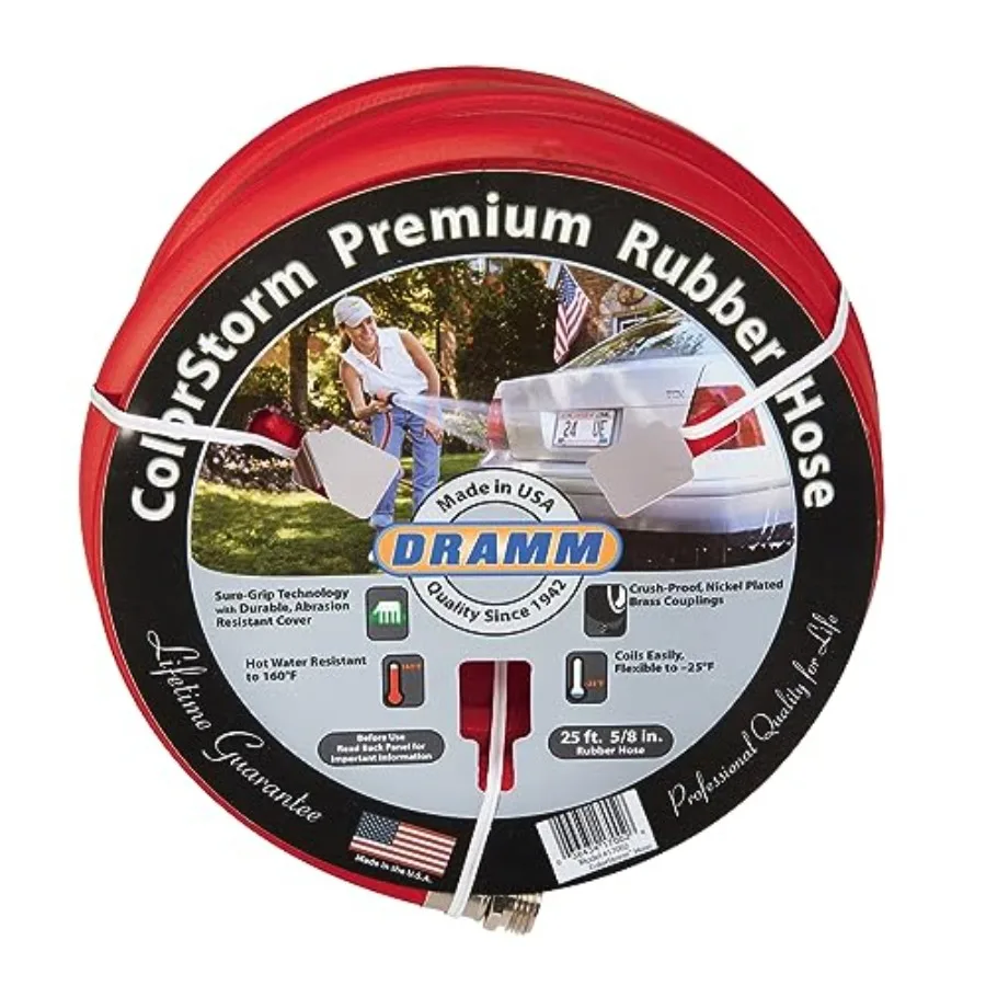 

ColorStorm Premium Rubber Garden Hose 50 Feet Heavy Duty 5/8" Water Hose Kink Resistant Crush-Proof Nickel-Plated Couplings Mad