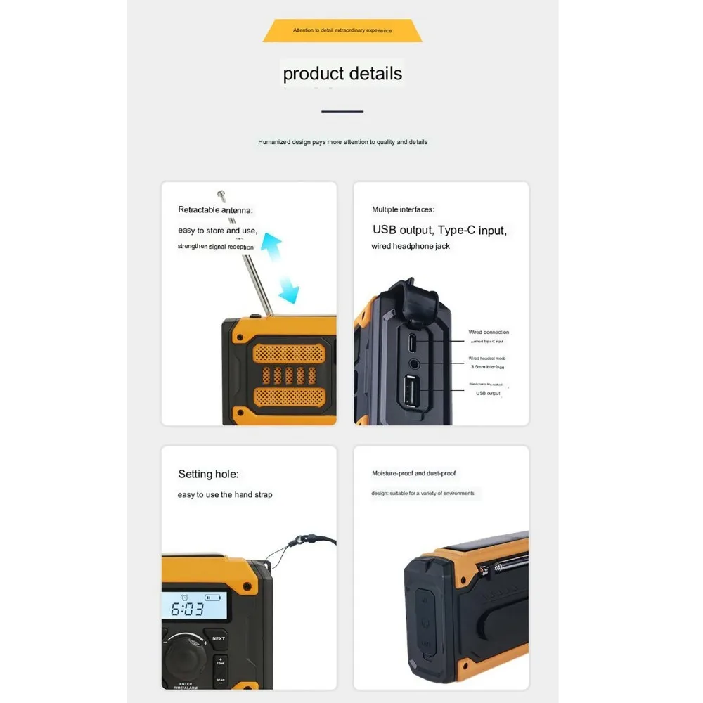 2000mAh الشمسية راديو الطوارئ كرنك اليد AM FM NOAA المحمولة الطقس راديو شاحن الهاتف مصباح ليد جيب SOS خارج الراديو