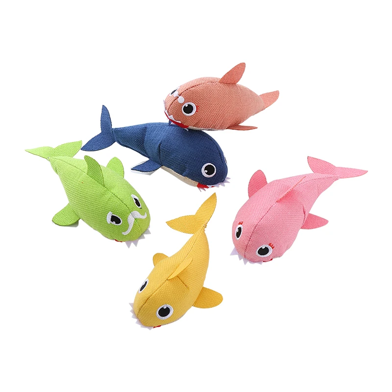 New linen series plush cat toy Shark family contains sound paper bite resistant interactive play pet supplies