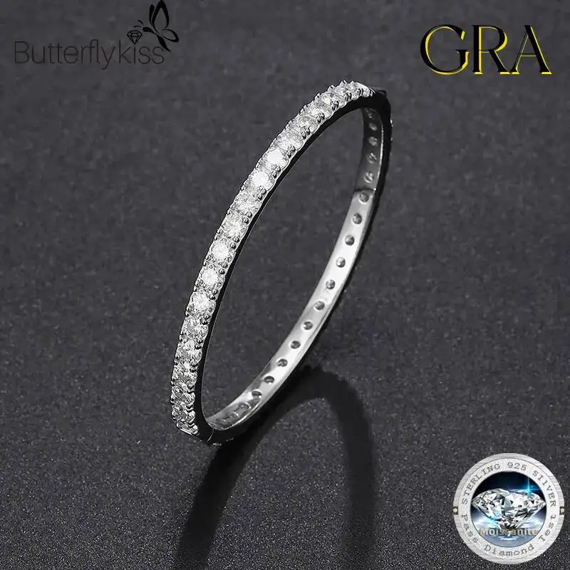 Butterflykiss Real Certified D Color 4mm Full Moissanite Bangle Bracelet For Woman Party S925 Sterling Silver Diamond Bracelets