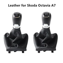 Leather Car Gear Shift Knob for Skoda Octavia A7 Mk3 2014 2015 2016 2017 Giator Boot Cover Lever Stick Handball 5 6 Speed