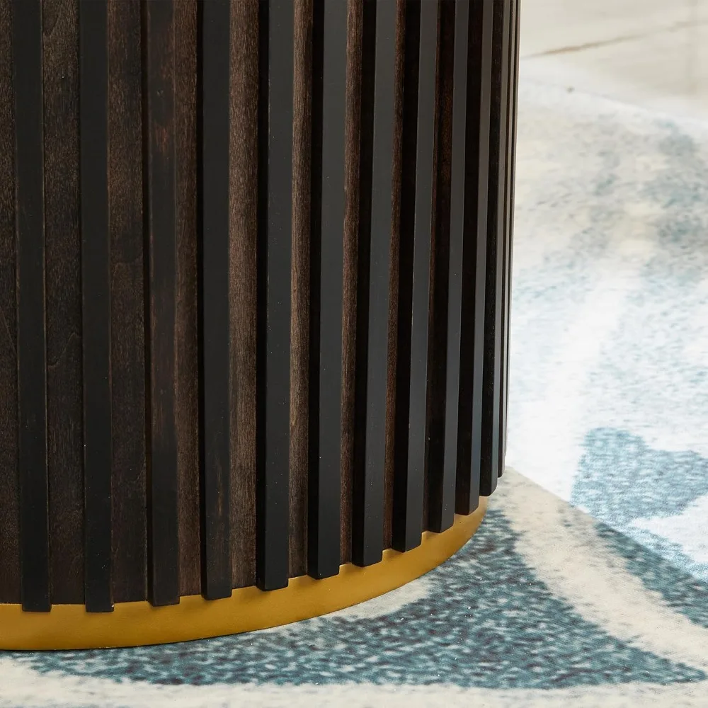 طاولة طعام مستديرة مقاس 48 بوصة لـ 4-6، طاولة مطبخ خشبية حديثة مع سطح رخامي مستدير وقاعدة على شكل برميل يدوية لغرفة الطعام