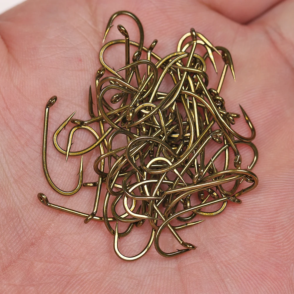 موستاد 30 قطعة صنارة صيد سمك السلمون المرقط مع نهاية برونزية حورية البحر/رطب توقيع صنارة صيد سمك السلمون المرقط الصغير بارب 3X صنارة عين قوية حلقية صنارة صيد سمك السلمون المرقط #5