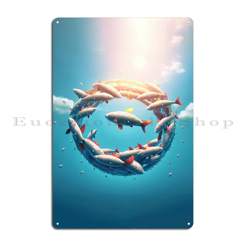 Beautiful Shoal Of Fish Swimming In A Circular Formation Metal Sign Party Club Poster Printed Cave Tin Sign Poster