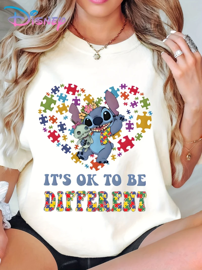 ديزني جديد 2025 المرأة قصيرة الأكمام تي شيرت ملون لغز ديزني ذات العلامات التجارية المشتركة تي شيرت لكل من الرجال والنساء في 2025 أفضل Y2k #2