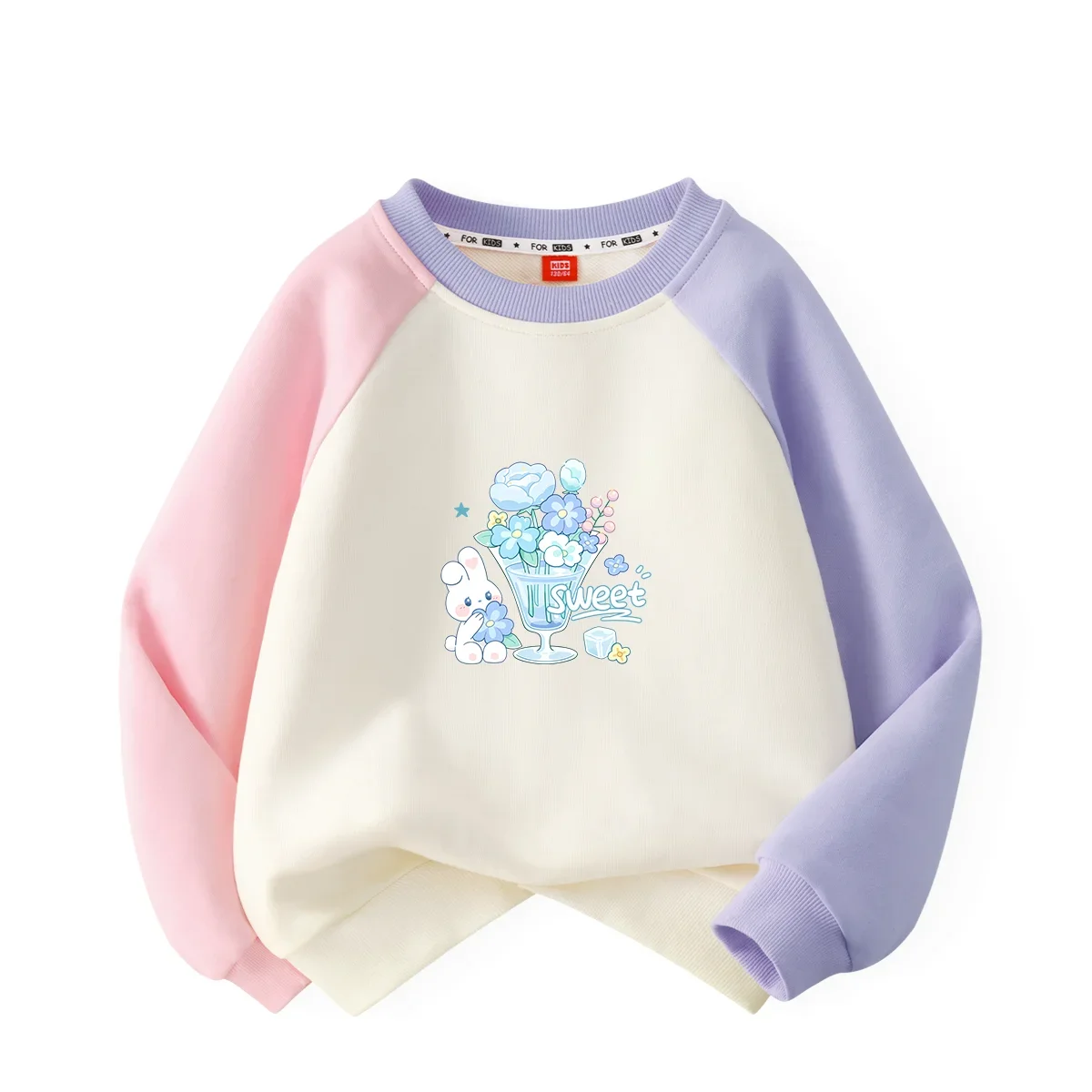 

Spring and Autumn AB Shoulder Sleeves Children's Sweater A little white rabbit arranging flowers Girls Boys Autumn Top