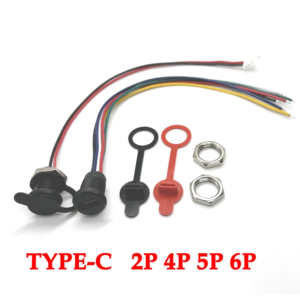 USB-C 2 4 5 6Pin high current charging socket with PH2.0 nut snap lock plate USB TYPE-C female waterproof female connector Jack