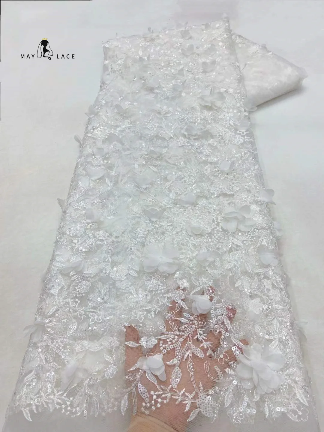 White African Lace Fabric 2025 French 3D Flower Lace Fabric Nigerian Sequins Embroidery Net Lace Fabric For Bridal Party Dresses