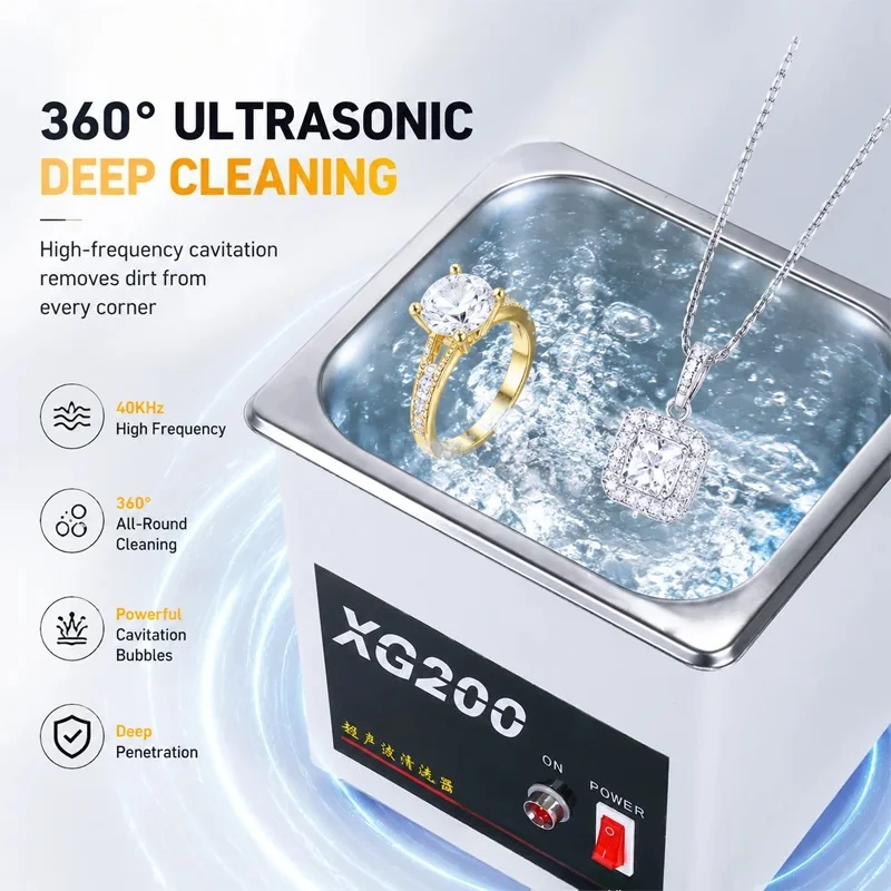 XG200 Ultrasonic Cleaner 1.6L 40KHz 60W Jewelry Glasses Watch PCB Clean Machine 304 Stainless Steel Tank One Touch Operat