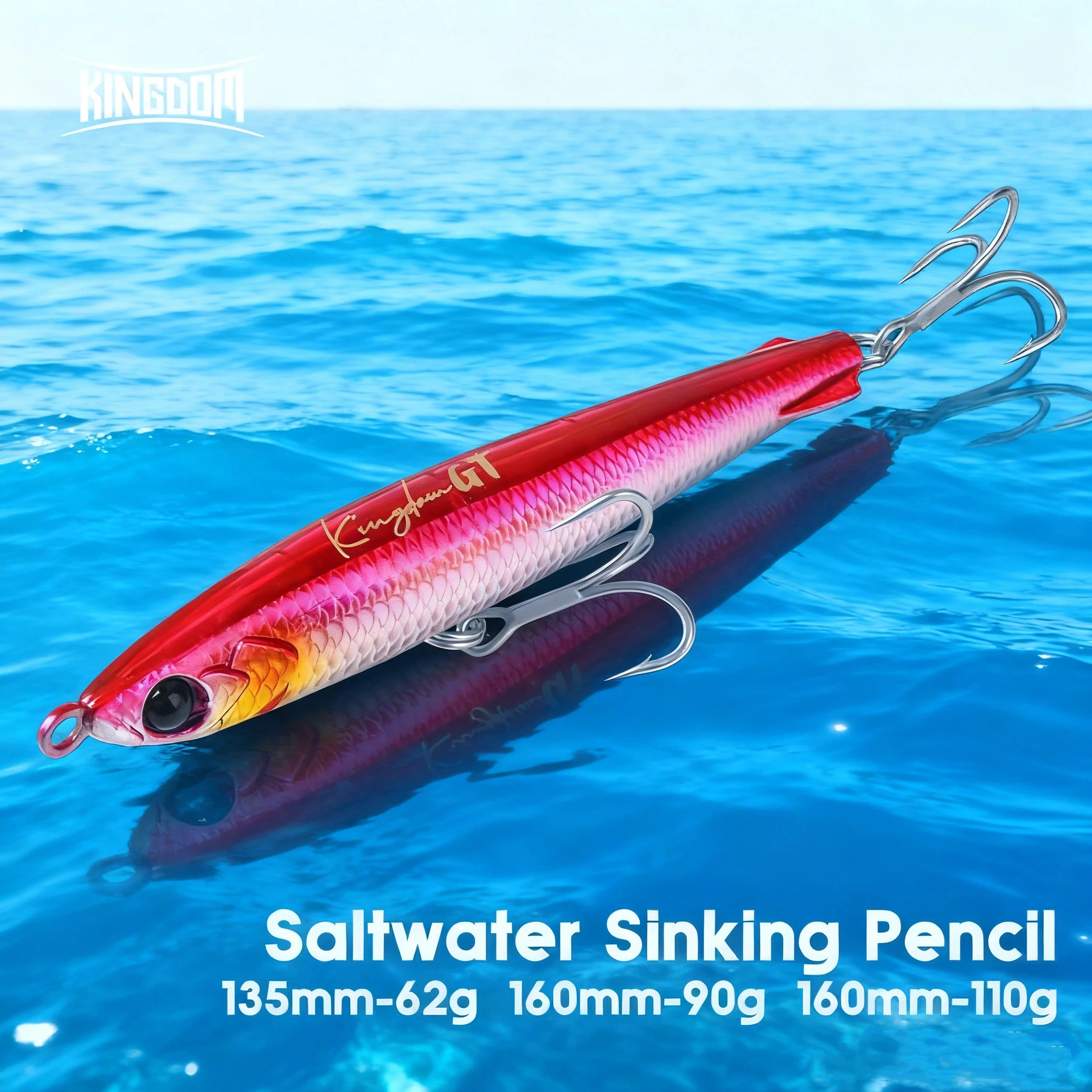 المملكة المياه المالحة الصيد إغراء غرق قلم رصاص الطعوم 135/160 مللي متر 62/90/110 جرام سمك السلمون المرقط باس إغراء خطاف ثلاثي طويل الصب Pecsa معالجة