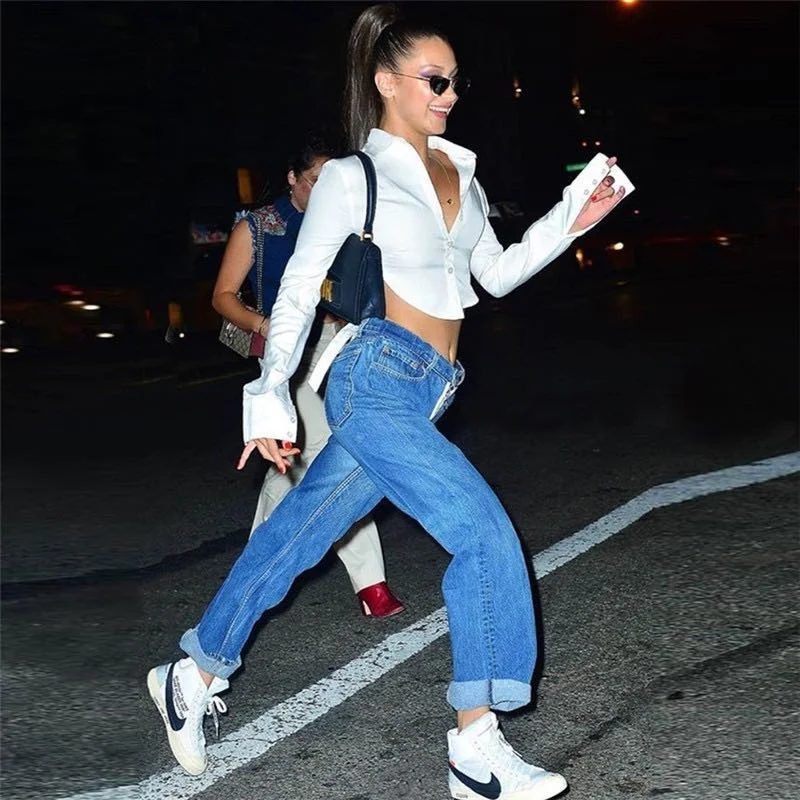 Bella Hadid Style Blouse Top Women Sexy Backless White Shirt Long Sleeve Slim Fit Short Blouse Female Night Club Party Clothes