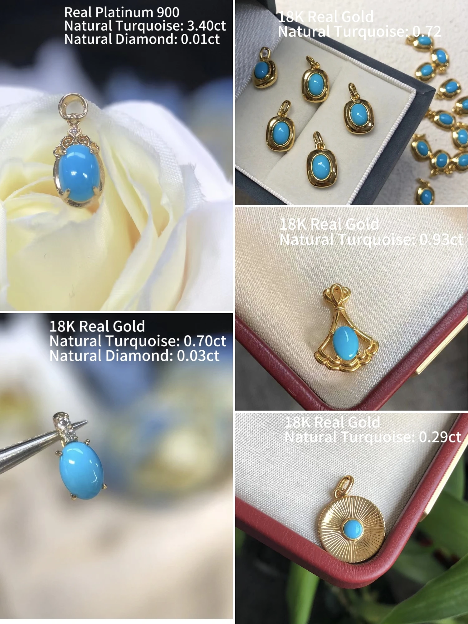 

18K Real Gold /PT900 Real Platinum Pendants Set with Natural Oval/Round Geometric Turquoise Timeless Bespoke High Jewelry Bijoux