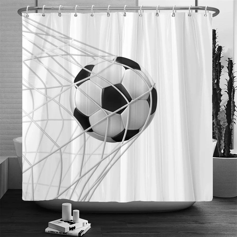 Football Shower Curtain Waterproof Bathroom Curtains Sports Style Print Bath Partition Curtain Decorate Curtains With Hooks