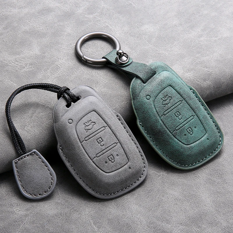 

Leather Car Remote Key Case Cover Shell Fob For Hyundai Tucson Santa Fe Rena Sonata Elantra Creta Ix35 Ix45 I10 I30 I40 Keychain