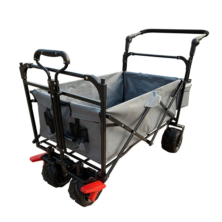 Portable Folding Go Hand Utility Wagon Carts Steel Metal Structure Fabric Platform Outdoor Usage-Beach Travel Camping Shopping